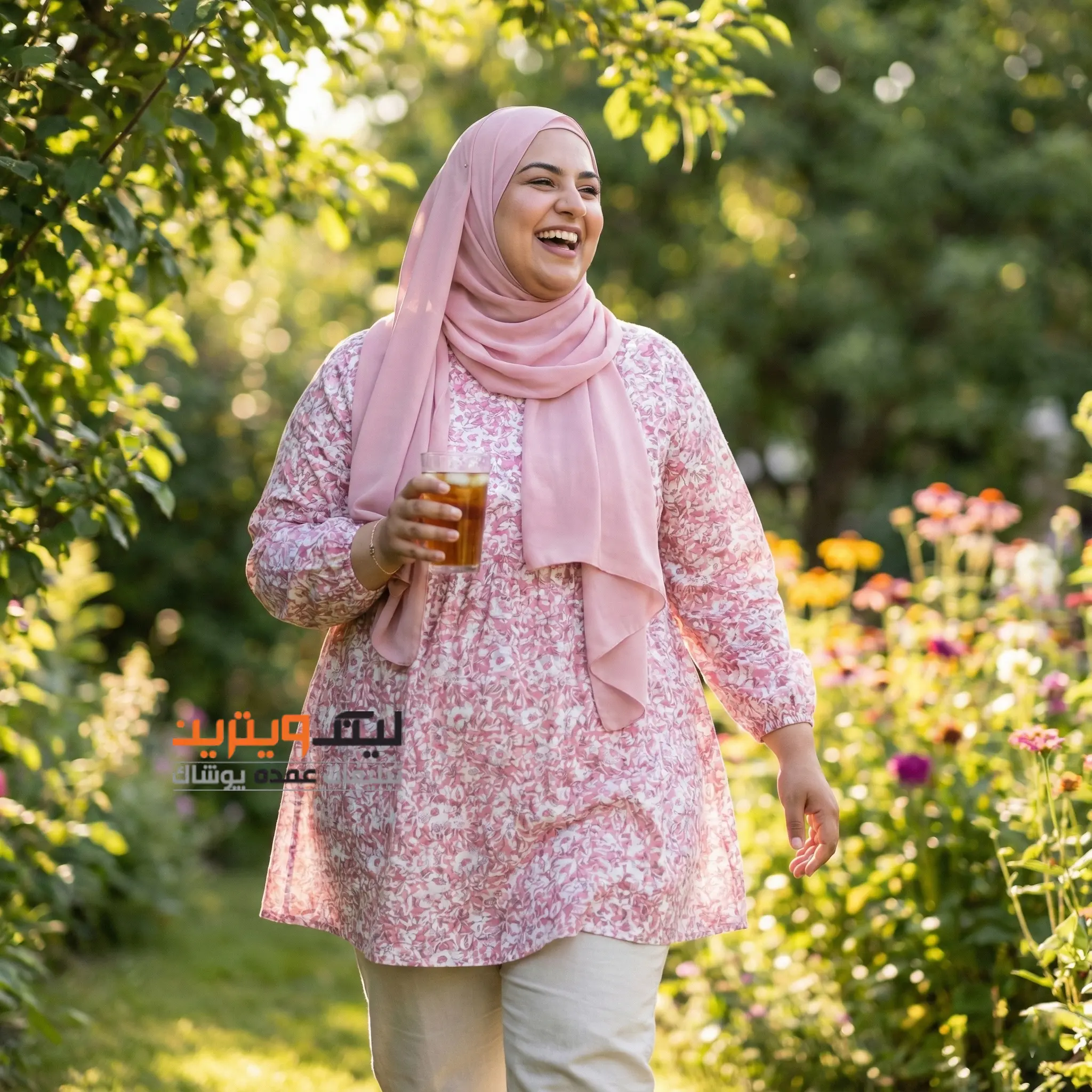 شومیز نخی سایز بزرگ زنانه عمده | حجاب استایل با شومیز سایز بزرگ زنانه | دختری با شومیز زنانه برای افراد چاق در باغ